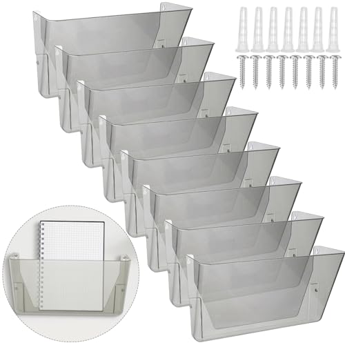 Colarr 8 Pcs Wall File Holder Organizer Plastic Wall Mount Mail Organizer with Screws Single Pocket Hanging Folder Paper Magazine Holder for Walls Office Home Classroom(Gray) - color: Gray