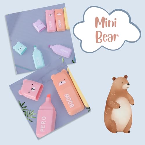 24 PCS Cute Mini Highlighters in 2 Style (Bear & Rabbit), Kawaii Highlighters for Kids & Adults, Small Multi Colored Highlighters Pastel Set