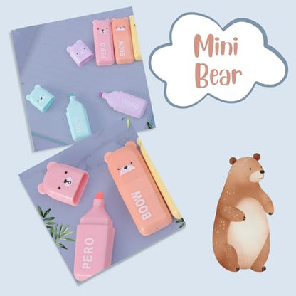 24 PCS Cute Mini Highlighters in 2 Style (Bear & Rabbit), Kawaii Highlighters for Kids & Adults, Small Multi Colored Highlighters Pastel Set