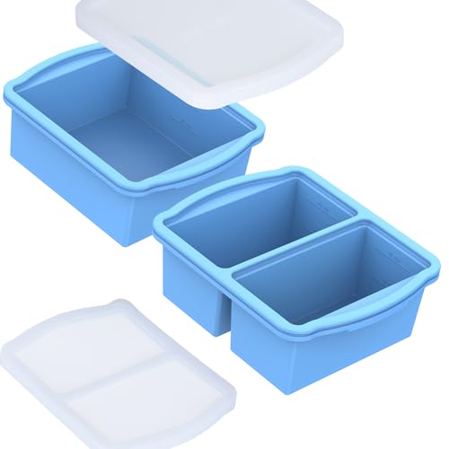 Silicone Freezer Trays with Lids, Set of 2 - with 1cup and 2 cupSilicone Freezer Molds for freezing soups, sauces and individual servings of lasagna, casseroles, dishwasher and microwave safe - color: 2 Pack Blue