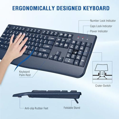 Wireless Keyboard and Mouse Combo, EDJO 2.4G Full-Sized Ergonomic Computer Keyboard with Wrist Rest and 3 Level DPI Adjustable Wireless Mouse for Windows, Mac OS Desktop/Laptop/PC(Galaxy Blue) - color: Galaxy Blue
