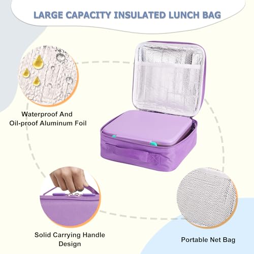Bento Lunch Box for Kids with 8oz Soup Thermo Leak-Proof Lunch Food Containers with Snack Sauce Container for Kid Girls Boys to School,Purple Bag - color: Purple Bag