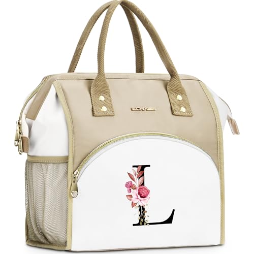 Initial Lunch Bag Women, Cooler Insulated Lunch Box for Girl, Large Adult Leakproof Lunch Box for Picnic Work, Personalized Tote Bag, Birthday Gifts/Teacher Gifts, Letter L. - color: L