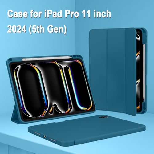 ZryXal iPad Pro 11 Inch Case (M5) 2025/ (M4) 2024 (Model: A2836/A2837/A3006), Trifold Stand Smart Cover with Pencil Holder and Soft TPU Back, Auto Wake/Sleep (New Teal) - color: New Teal