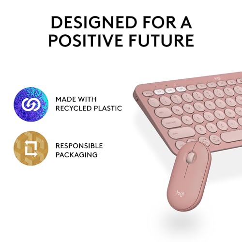 Logitech Pebble 2 Combo, Wireless Keyboard and Mouse, Quiet and Portable, Customizable, Logi Bolt, Bluetooth, Easy-Switch for Windows, macOS, iPadOS, Chrome - Tonal Rose - color: Rose