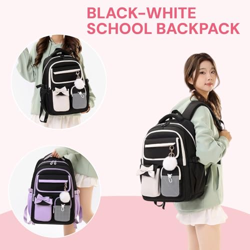 Girls Backpack School Bags Kids Elementary School Backpack for Girls Teens Cute Childrens Bookbags Casual Back Packs, Black - color: Black