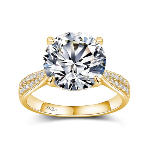 Elio Passero Moissanite Engagement Rings for Women,Promise Rings 925 Sterling Silver with 18K Yellow/White Gold Plated,D Color VVS1 Wedding Band Moissanite Ring 0.5/1/1.5/2/3/4CT - color: Yellow, size: 4, style: A-Double-0.5CT