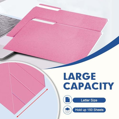 File Folder, PANDRI 120 Pack File Folder, 1/3 Cut Tab, Letter Size, Filing Folder for Office School Business, Pink - color: Pink