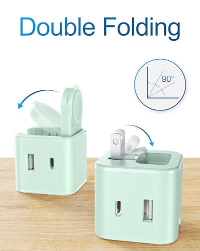 BeaSaf 36W for Apple Charging Block with Built-in Watch Charger, Foldable PD Fast Charger Block for iPhone, Dual Ports Wall Charger Compatible with Apple Watch iPhone AirPods(Green) - color: Green