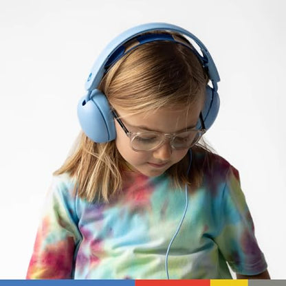 Skullcandy Grom Wired Headphones, Volume-Limiting Audio, Comfortable Over-Ear Fit, Foldable, Designed for Kids 6+, Convenient for Travel with 3.5mm AUX Plug, Built-in Microphone - Surf Blue - color: Surf Blue, style: Wired