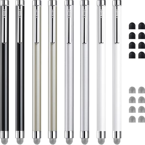 ChaoQ Stylus Pens for Touch Screens, 8 Pcs Mesh Fiber Capacitive Stylus with 8 Replaceable Mesh Tips and 8 Replaceable Rubber Tips (Silver, Black, White, Champagne) - color: Silver, Black, White, Champagne