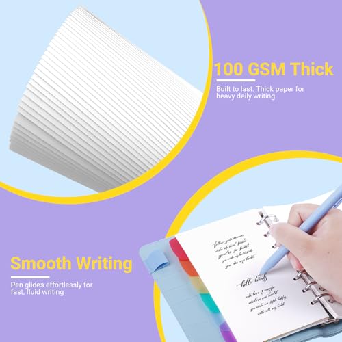 Antner A6 Blank Refill Paper 6-Hole Planner Inserts for A6 6-Ring Refillable Notebook Binder, 135 Sheets/270 Pages Loose Leaf Filler Paper with 12 PCS Binder Dividers for Notes Drawing Journal - color: Blank Paper