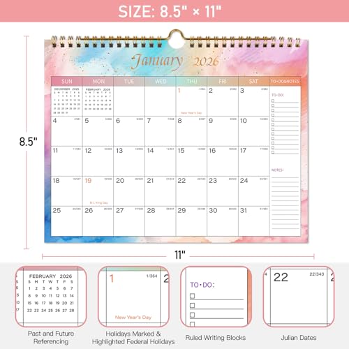 Lbylyhxc 2026 Calendar - Includes January 2026 to June 2027-18 Monthly Wall Calendar 2026, 11 x 8.5 Inches.Thick Paper with Julian Dates and Block for New Year and Christmas Presents (Wall Calendar 2026-2027 Colorful) - color: Wall Calendar 2026-2027 Colo