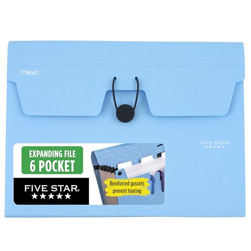 Five Star Expanding File Organizer, 6-Pocket Accordian File Organizer, Bungee Closure, Holds 8-1/2" x 11" Paper, Tidewater Blue (350100C-ECM) - color: Tidewater Blue, size: Pack of 1