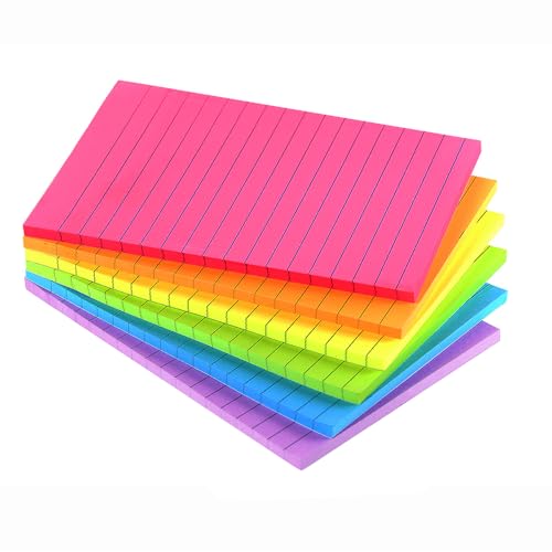 Lined Sticky Notes 4X6 in Bright Ruled Stickies Colorful Super Sticking Power Memo Pads, 45 Sheets/pad, 6 Pads/Pack - size: 4x6 in