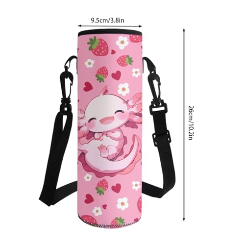 Horeset Axolotl Strawberry Backpack for School Girls Kids 3 Pack 17inch Schoolbag & Water Bottle Sling Bag & Picnic Lunch Bag Primary Elementary School Bookbag with Side Mesh Pocket - color: Axolotl Strawberry