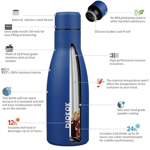 BJPKPK 12oz Water Bottles Stainless Steel Double Wall Vacuum Insulated Small Water Bottles for Travel,Blue - color: Blue, size: 12 Ounces