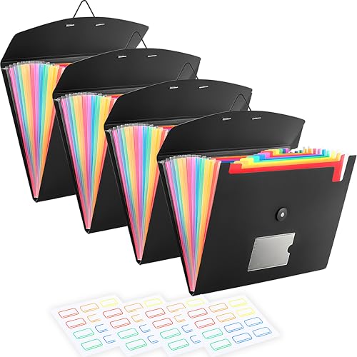 4-Pack 13-Pocket Expanding File Folder, Accordion File Organizer with Labels, Fits Letter Size & A4 Paper, for Home Office School College Supplies - size: 4-Pack 13 Pocket