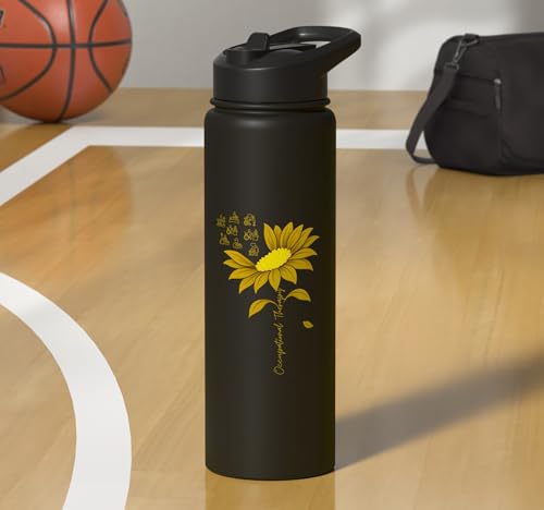 Occupational Therapy Sunflower OTA Occupational Therapist Stainless Steel Insulated Water Bottle - color: Black