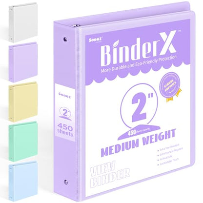 BinderX Extra Durable 3 Ring Binder, Round Ring 2 Inch Binders, Fits 450 Sheets of 8.5x11 Paper, Customizable View Cover with Inside Pockets, Cute 2" Binder, School Supplies for Girl, Lavender Purple - color: Lavender Purple, size: 2 inch
