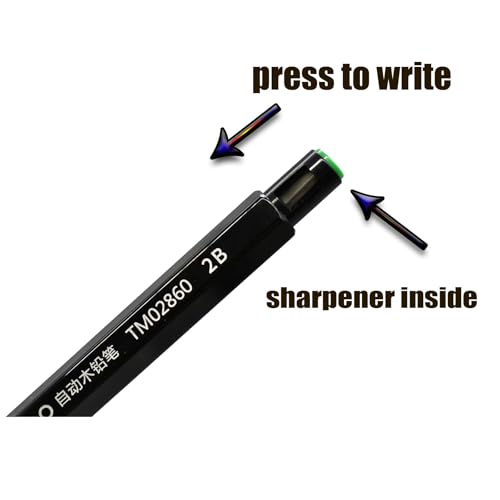 12-Pack Hexagonal Mechanical Pencils 2.0mm, 2B Lead Grade, with Built-in Sharpener (Black & White Mix) + 10 Extra Refill Leads