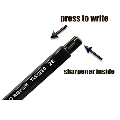 12-Pack Hexagonal Mechanical Pencils 2.0mm, 2B Lead Grade, with Built-in Sharpener (Black & White Mix) + 10 Extra Refill Leads