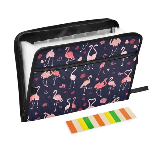 Romantic Pink Flamingo File Folders,Plastic Folders with 13 Pockets,Expandable File Folder for Documents School Students Office,Aesthetic Folder with Labels A4 Letter Size - color: Multicolor 36