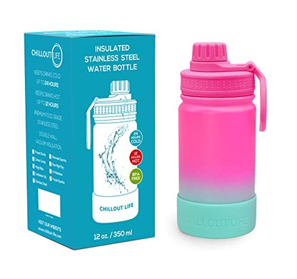 CHILLOUT LIFE 12oz Kids Insulated Stainless Steel Water Bottle with Leak Proof Spout Lid & 144 Stickers - color: Frozen Slushy, style: 12 oz