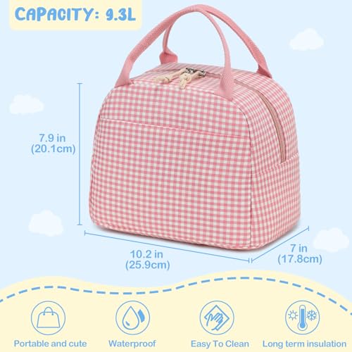 CAMTOP Lunch Box Kids Insulated Lunch Bag Large Reusable Leakproof Cooler Lunch Bags for Boys Girls School Travel Picnic (Pink and White Checkered) - color: Pink and White Checkered