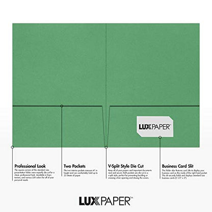 LUXPaper 9" x 12" Presentation Folders | Two Pocket | Holiday Green | 100lb. Cover | 10 Qty - color: Holiday Green