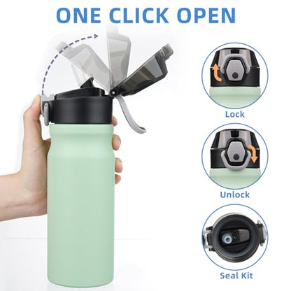 BJPKPK Stainless Steel Insulated Water Bottle with Straw Lid 18oz Reusable Metal Thermal Flask Bottles Keep Cold and Hot,Sage - color: Sage, size: 18 Ounces