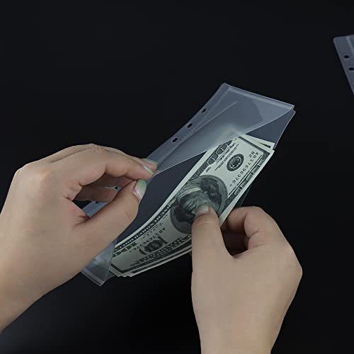 A5 Clear PP Cash Envelopes 2 Set 6 Tabs Binder Pockets Dividers 12 Sheets Budget Zipperless 6 Hole Loose Leaf Index Envelopes for 6 Ring Binder Money Bills Organizer (A5) - size: A5