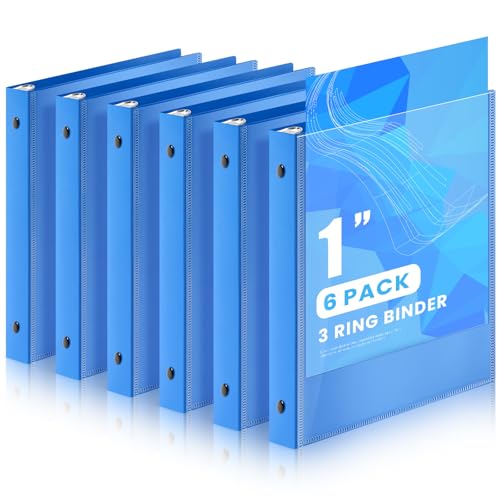Henoyso 6 Pack 1 Inch Mini 3 Ring Binders 5.5 x 8.5 with Clear Front View Cover, Flexible Plastic A5 Round Ring Binders Bulk Pack, Portable Document Organizer, Holds 200–400 Sheets for School Office - color: Blue, size: 1 Inch