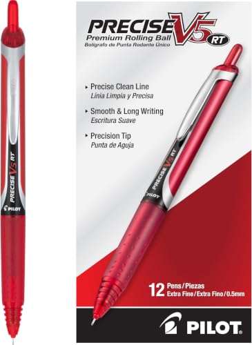 PILOT, Precise V5 RT Refillable & Retractable Rolling Ball Pens, Extra Fine Point 0.5 mm, Red, 12 Count (Pack of 12) - color: Red, size: 12 Count (Pack of 12)