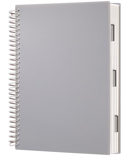 Yoment B5 Spiral Notebook, 4 Subject Wide Ruled Journal, 120 Sheets | Grey design with organized sections, graph and blank pages offers flexible note-taking for work, school, office daily use. - color: Grey, size: 8"x10"(B5)