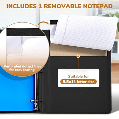 JoyCat 3 Ring Binder Clipboard with Storage,12.4"x10.2"Magnetic Clipboard Folder with 5 Expandable Folders,Refillable Lined Notepad (11" x 8.5"),Ideal for School Office Nursing(Black) - color: Black