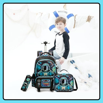 Meetbelify Kids Rolling Backpack with Wheels for Elementary Preschool Students Boys Travel Luggage Carry on Backpack for Boys Ages 6-8 Space - color: 02 Space