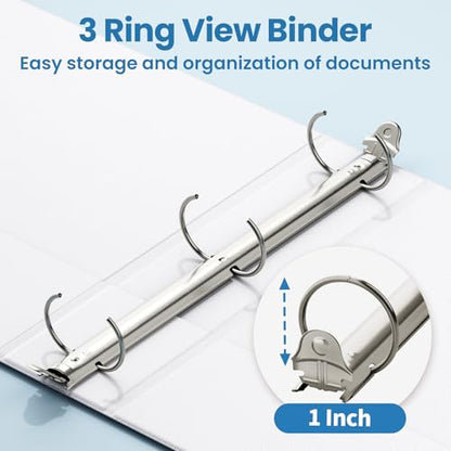 SUNEE 1 Inch Binders 3 Ring 4 Pack, PVC-Free Clear View 1" Binders (Fits 8.5x11 Inches) for School, Office & Home Use, White - color: White, size: 1 Inch, style: 4 Pack