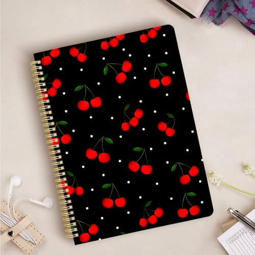 Cute Spiral Notebook journal A4 Aesthetic Pretty Design for Women Girls Kawaii with Pocket, 8.5 x 11 inch, Graph, Cherry - color: Cherry, style: Graph