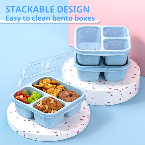 Snack Boxes (3 Pack) - Stackable Bento Boxes with 3 Compartments, Meal Prep Containers Reusable, Lightweight Lunch Containers for Kids and Adults, BPA Free (Blue) - color: Blue
