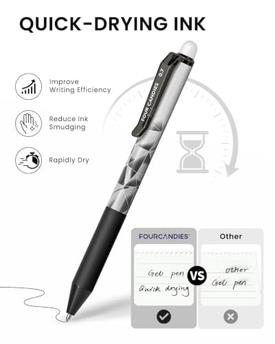 Four Candies Black Erasable Pens, 0.7 mm Fine Point Pens, 12 Pack | Make Mistakes Disappear, Erasable Pens Black, Retractable Erasable Pens for School, Journaling & Office Writing - color: 12 Black Colors