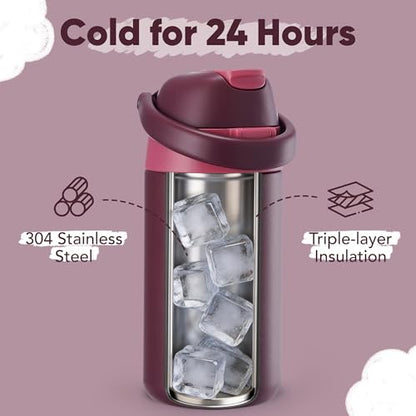 Fijinhom 12 oz Toddler Water Bottle with 2-in-1 Lid, 304 Stainless Steel Insulated Bottle, Kids Water Bottle for School Boys Girls, Leak-Proof Great for Sport, Travel & Gift, Red - color: Red