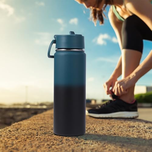 Volhoply 20oz Insulated Stainless Steel Water Bottle with Straw Lid, Kids Wide Mouth Double Wall Vacuum Cups with Handle,Reusable Outdoor Sports Camping Metal Bottles,Travel Flask(Indigo Black,1) - color: Indigo Black