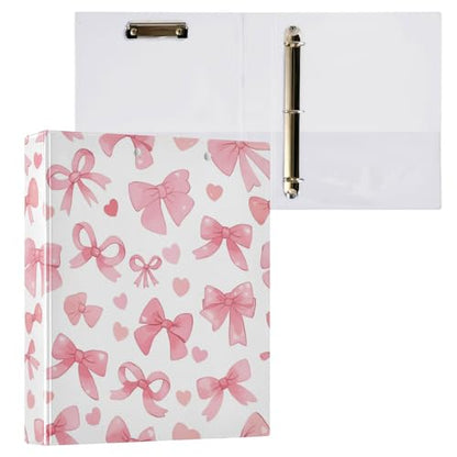 Pink Ribbon Bows Heart Round Ring Binders 1.5 Inch 3 Ring Binder with Clipboard Holds 200 Sheets Office Home School - color: Multicolored 2