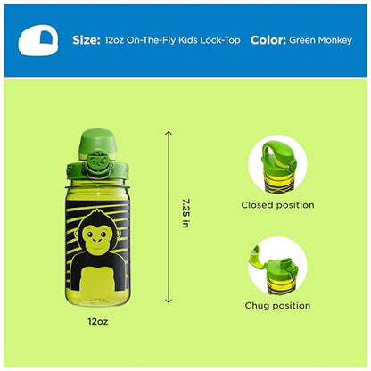 Nalgene Kids' 12 oz On The Fly Lock-Top Water Bottle, Green Monkey - color: Green Monkey, size: 12 Ounces
