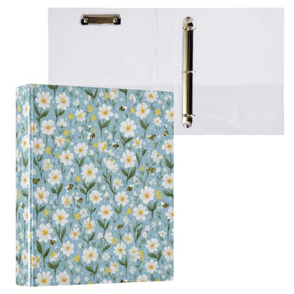Mini Bee Daisy 3 Ring Binder 1.5 Inch Binder with Clipboard PVC Pockets Fits 8.5 x 11 Inch Paper Holds 200 Sheets for School and Office Supplies