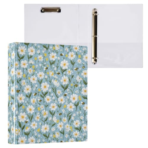 Mini Bee Daisy 3 Ring Binder 1.5 Inch Binder with Clipboard PVC Pockets Fits 8.5 x 11 Inch Paper Holds 200 Sheets for School and Office Supplies