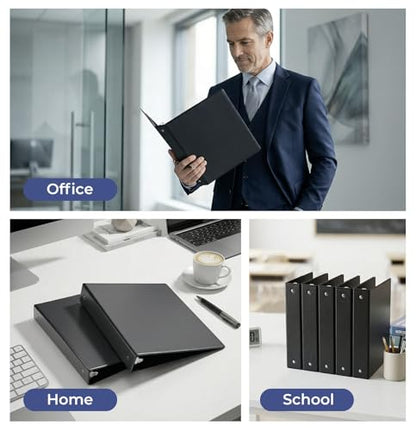 1-1/2'' 2-Inch 3-Ring Binder with Pockets, Premium View Binders with Three Ring Binders Holds up to 200/325/450 Sheets US Letter Size, Bulk Pack of 6 (1.5-inch Black) - size: 1.5-inch Black