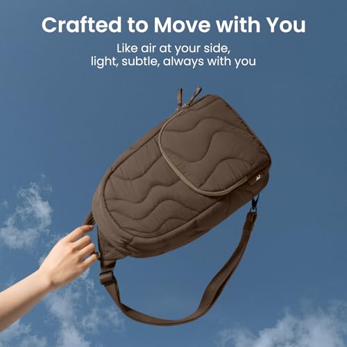 tomtoc 10L Crossbody Sling Bag Backpack for Women, Trendy Puffer Quilted Padded Bag for 13-inch Macbook Air, Macbook Neo A18, 11" iPad Air/Pro, Nintendo Switch 2, Lightweight Travel Chest Bag Daypack - color: Earthshade