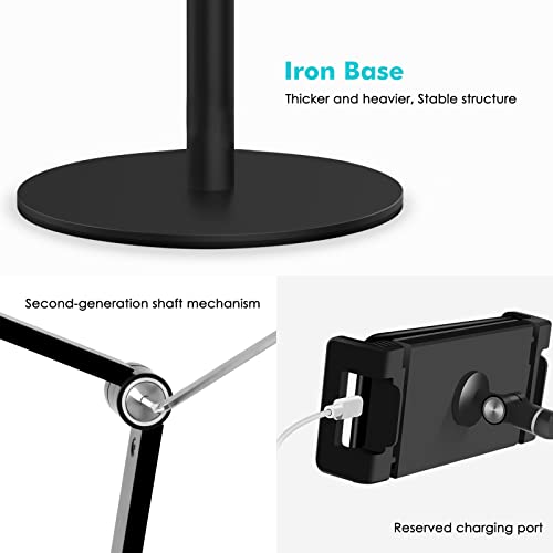 Viozon Tablet Phone Overhead Stand, Height & 360 Degree Angle Adjustable, Aluminum Desktop Stand, Compatible with 3.5-11" Cellphone or Tablet Such as iPhone iPad Pro Air Mini, Samsung, Nexus(AP-4P-B) - color: Black